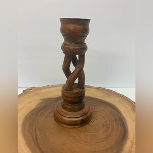 Rare Vintage Carved Wood Candle Holder